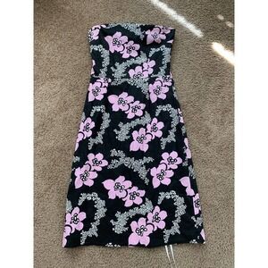PEEP STUDIO strapless dress‎ black with Pink White floral print size 3